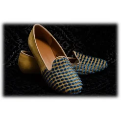 Nicolao Atelier - Silk Velvet Slipper Shoe - Blue Gold Woman - Shoe - Made in Italy - Luxury Exclusive Collection - Avvenice