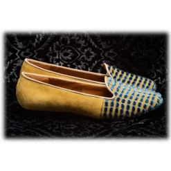 Nicolao Atelier - Silk Velvet Slipper Shoe - Blue Gold Woman - Shoe - Made in Italy - Luxury Exclusive Collection - Avvenice