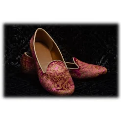 Nicolao Atelier - Silk Velvet Slipper Shoe - Fuchsia with Gold Woman - Shoe - Made in Italy - Luxury Exclusive Collection - Avvenice