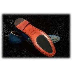 Nicolao Atelier - Silk Velvet Slipper Shoe - Light Blue Gold Man - Shoe - Made in Italy - Luxury Exclusive Collection - Avvenice