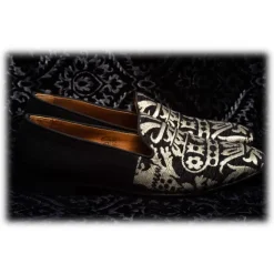 Nicolao Atelier - Slipper Shoe - Black Silk with Gold Pattern Man - Shoe - Made in Italy - Luxury Exclusive Collection - Avvenice