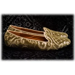 Nicolao Atelier - Slipper Shoe in Velvet Brocade - Sage Green Color Woman - Shoe - Made in Italy - Luxury Exclusive Collection - Avvenice