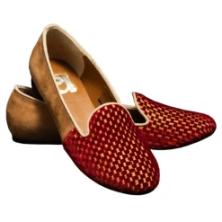 Nicolao Atelier - Velvet Slipper Sock - Red Color with Check Pattern Woman - Shoe - Made in Italy - Luxury Exclusive Collection - Avvenice