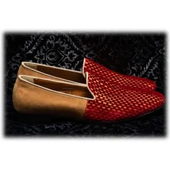 Nicolao Atelier - Velvet Slipper Sock - Red Color with Check Pattern Man - Shoe - Made in Italy - Luxury Exclusive Collection - Avvenice