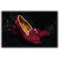 Nicolao Atelier - Velvet Striped Slipper Shoe - Bordeaux Woman - Shoe - Made in Italy - Luxury Exclusive Collection - Avvenice