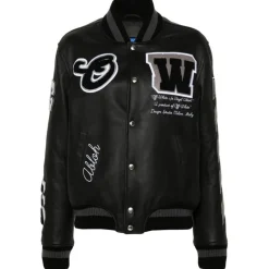 Off-White - Black Varsity Leather Bomber Jacket - Exclusive Luxury Collection - Avvenice