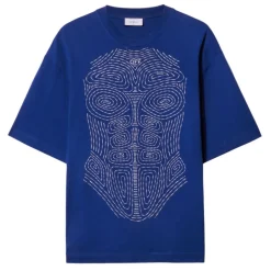 Off-White - Blue and White Cotton Logo Embroidered T-Shirt - Exclusive Luxury Collection - Avvenice