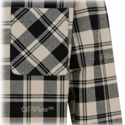 Off-White - Light Beige and Black Cotton Check Print Flannel Shirt - Exclusive Luxury Collection - Avvenice