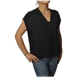 Ottod'Ame - Blouse with V-Neck - Black - Top - Luxury Exclusive Collection - Avvenice