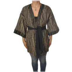 Ottod'Ame - Kimono with Sash - Black/Beige - Jacket - Luxury Exclusive Collection - Avvenice