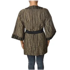 Ottod'Ame - Kimono with Sash - Black/Beige - Jacket - Luxury Exclusive Collection - Avvenice
