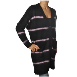 Ottod'Ame - Long Cardigan in Striped Pattern - Black/Lilac - Sweater - Luxury Exclusive Collection - Avvenice
