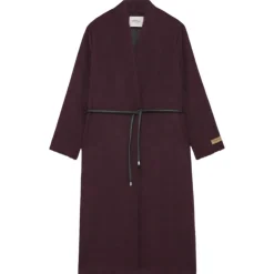 Ottod'Ame - Long Coat with Faux Leather Belt - Bordeaux - Jacket - Luxury Exclusive Collection - Avvenice