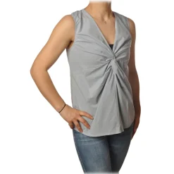 Ottod'Ame - Top with Knot Detail - Light Grey - Top - Luxury Exclusive Collection - Avvenice