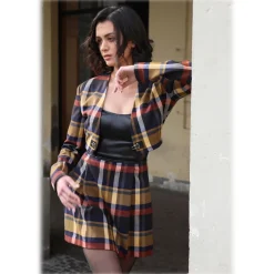 Paelì Couture - Dress Set in Faux Leather and Tartan - Brown Black - Dress - Made in Italy - Luxury Exclusive Collection - Avvenice