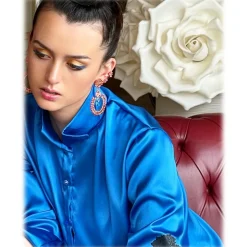 Paelì Couture - Hand Painted Pure Italian Silk Shirt - Blue - Shirt - Made in Italy - Luxury Exclusive Collection - Avvenice