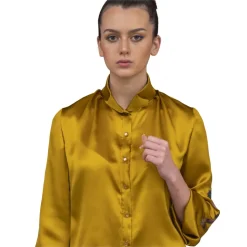 Paelì Couture - Hand Painted Pure Italian Silk Shirt - Mustard Gold - Made in Italy - Luxury Exclusive Collection - Avvenice