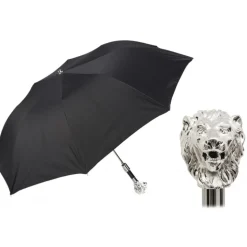 Pasotti Ombrelli 1956 - 64 6768-1 W37 - Silver Lion Folding Umbrella - Luxury Artisan High Quality Umbrella - Avvenice