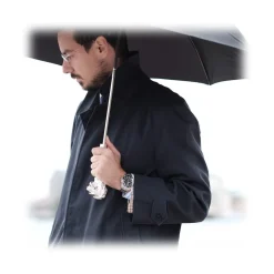 Pasotti Ombrelli 1956 - 64 6768-1 W37 - Silver Lion Folding Umbrella - Luxury Artisan High Quality Umbrella - Avvenice