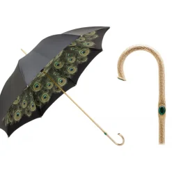 Pasotti Ombrelli 1956 - 189 Hawaii P5 - Black Umbrella with Peacock Interior - Luxury Artisan High Quality Umbrella - Avvenice