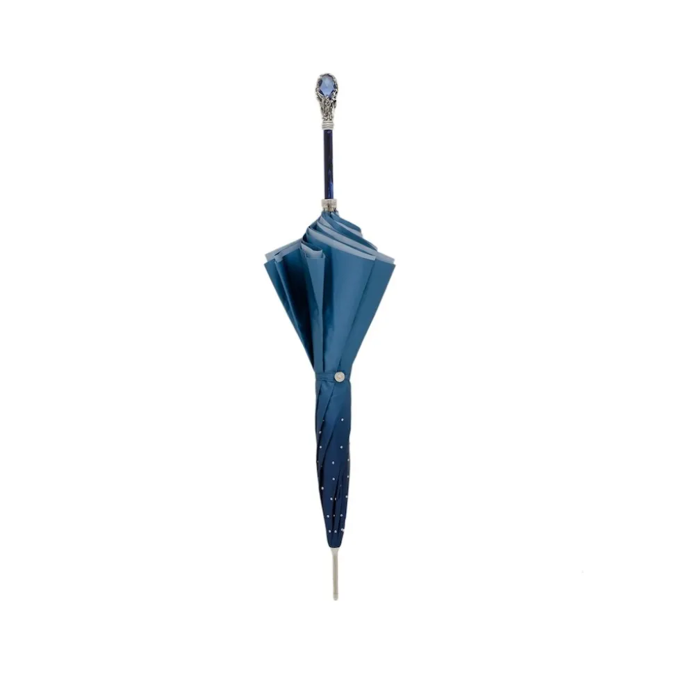 Pasotti Ombrelli 1956 - 185N 21284-17 W68PB - Blue Swarovski® Umbrella - Luxury Artisan High Quality Umbrella - Avvenice