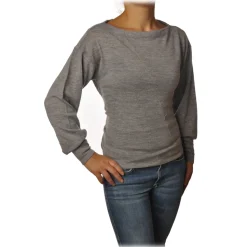 Patrizia Pepe - Boat Neck Sweater with Sash - Gray Melange - Pullover - Made in Italy - Luxury Exclusive Collection - Avvenice