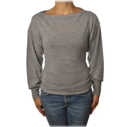 Patrizia Pepe - Boat Neck Sweater with Sash - Gray Melange - Pullover - Made in Italy - Luxury Exclusive Collection - Avvenice