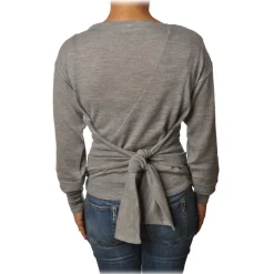Patrizia Pepe - Boat Neck Sweater with Sash - Gray Melange - Pullover - Made in Italy - Luxury Exclusive Collection - Avvenice