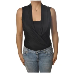 Patrizia Pepe - Body Sleeveless with Crossed V-neck - Black - Shirt - Made in Italy - Luxury Exclusive Collection - Avvenice