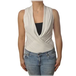 Patrizia Pepe - Body Sleeveless with Crossed V-neck - White - Shirt - Made in Italy - Luxury Exclusive Collection - Avvenice