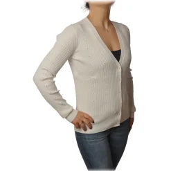 Patrizia Pepe - Cardigan Model with Buttons and V-neck - White - Pullover - Made in Italy - Luxury Exclusive Collection - Avvenice