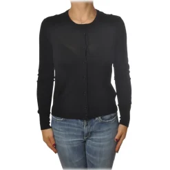 Patrizia Pepe - Crew-Neck Cardigan with Buttons - Black - Pullover - Made in Italy - Luxury Exclusive Collection - Avvenice