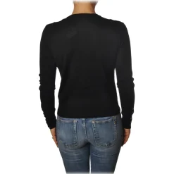 Patrizia Pepe - Crew-Neck Cardigan with Buttons - Black - Pullover - Made in Italy - Luxury Exclusive Collection - Avvenice