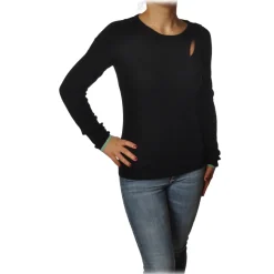 Patrizia Pepe - Crew-Neck Sweater with Opening on the Front - Black - Pullover - Made in Italy - Luxury Exclusive Collection - Avvenice