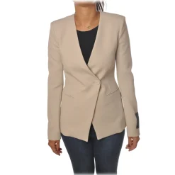 Patrizia Pepe - Double Breasted Collarless Jacket - Off White - Jacket - Made in Italy - Luxury Exclusive Collection - Avvenice