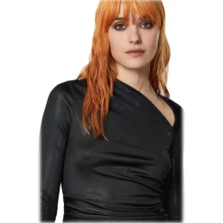Patrizia Pepe - Glossy Fabric Asymmetrical Neckline Dress - Black - Made in Italy - Luxury Exclusive Collection - Avvenice