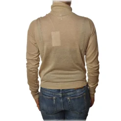 Patrizia Pepe - High Collar Sweater in Laminated Yarn - Beige - Pullover - Made in Italy - Luxury Exclusive Collection - Avvenice