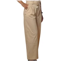 Patrizia Pepe - High Waist Wide Leg Trousers with Belt - Sand - Trousers - Made in Italy - Luxury Exclusive Collection - Avvenice