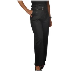 Patrizia Pepe - High Waist Wide Leg Trousers with Belt - Black - Trousers - Made in Italy - Luxury Exclusive Collection - Avvenice