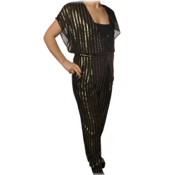 Patrizia Pepe - Jumpsuit Model Wide Trousers in Pinstripe - Black/Gold - Dress - Made in Italy - Luxury Exclusive Collection - Avvenice