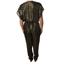 Patrizia Pepe - Jumpsuit Model Wide Trousers in Pinstripe - Black/Gold - Dress - Made in Italy - Luxury Exclusive Collection - Avvenice