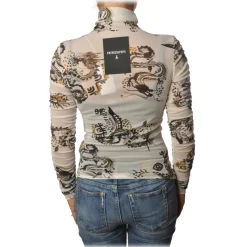 Patrizia Pepe - Long-Sleeve T-Shirt Tulle Model Pattern - White/Dragon - T-shirt - Made in Italy - Luxury Exclusive Collection - Avvenice