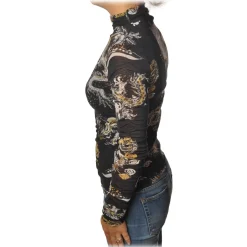 Patrizia Pepe - Long-Sleeve T-Shirt Tulle Model Pattern - Black/Dragon - T-shirt - Made in Italy - Luxury Exclusive Collection - Avvenice