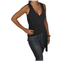 Patrizia Pepe - Model with Deep "V" Neckline - Black - Top - Made in Italy - Luxury Exclusive Collection - Avvenice