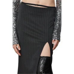 Patrizia Pepe - Pinstripe Patterned Midi Skirt - Black - Skirt - Made in Italy - Luxury Exclusive Collection - Avvenice