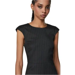 Patrizia Pepe - Pinstripe Patterned Sheath Dress - Black - Made in Italy - Luxury Exclusive Collection - Avvenice