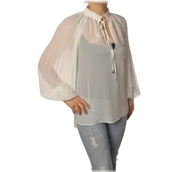 Patrizia Pepe - Pleated Blouse with Korean Collar - White - Shirt - Made in Italy - Luxury Exclusive Collection - Avvenice