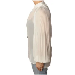 Patrizia Pepe - Pleated Blouse with Korean Collar - White - Shirt - Made in Italy - Luxury Exclusive Collection - Avvenice