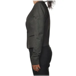 Patrizia Pepe - Short Collarless Jacket - Black/White - Jacket - Made in Italy - Luxury Exclusive Collection - Avvenice