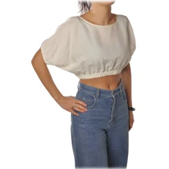 Patrizia Pepe - Short Model T-shirt with Elastic - White - T-shirt - Made in Italy - Luxury Exclusive Collection - Avvenice